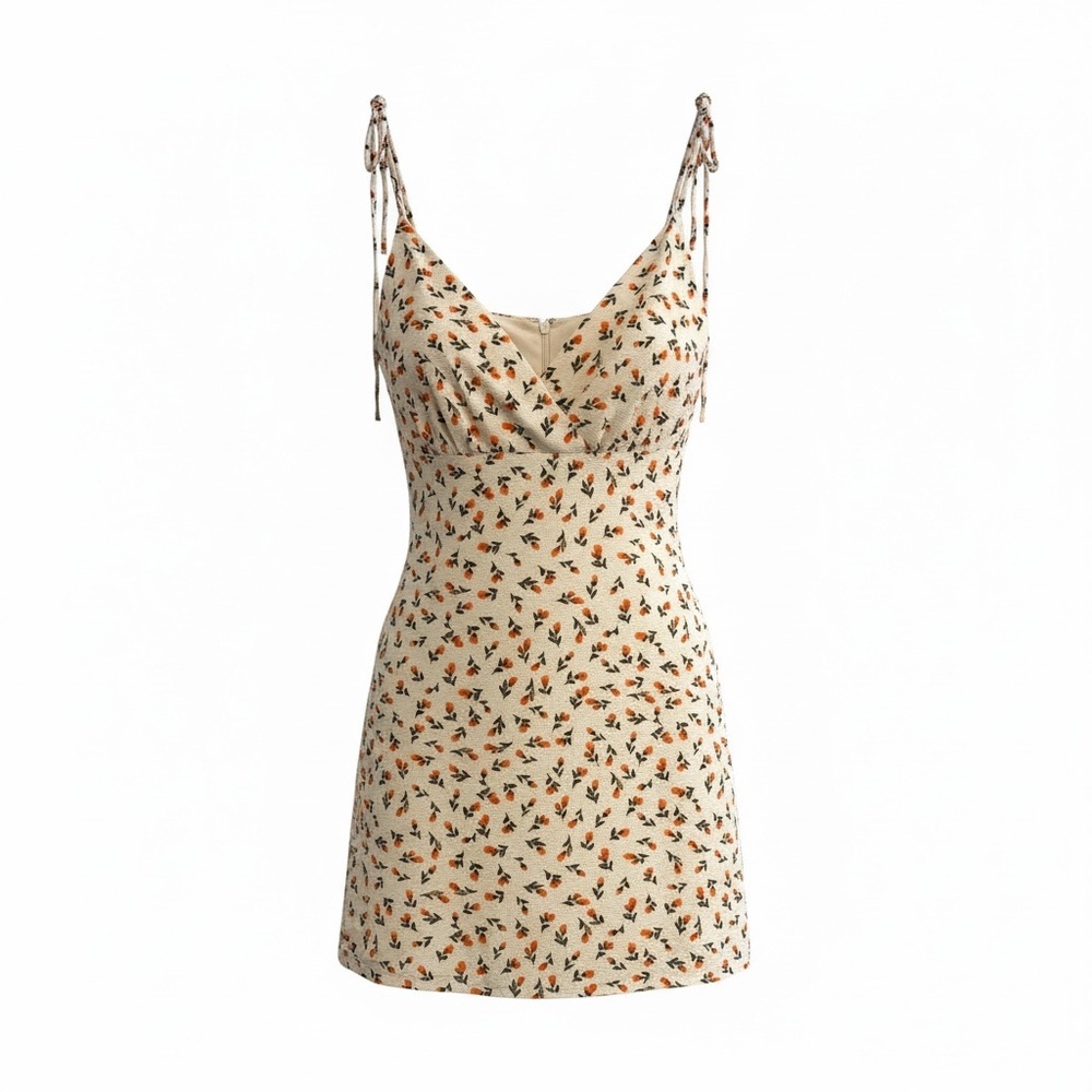 BCBGeneration Cream Floral Tie-Shoulder Mini Dress